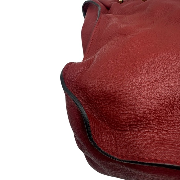 Auth Chloe Large Red Leather Marcie Double Satchel Dual Brown Top Handles Pursea - Picture 9 of 15